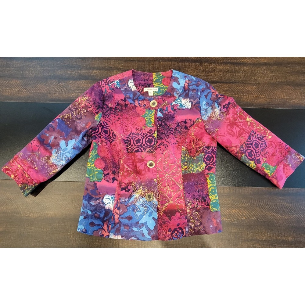 Coldwater Creek 10‎ Floral Batik Swing Jacket Button Top Patchwork Print Blazer